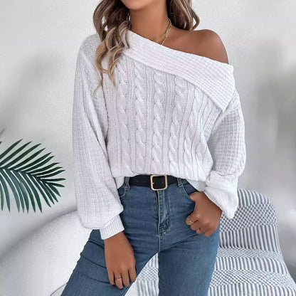 Yolaina® | Off-the-shoulder, long-sleeved sweater with lapels