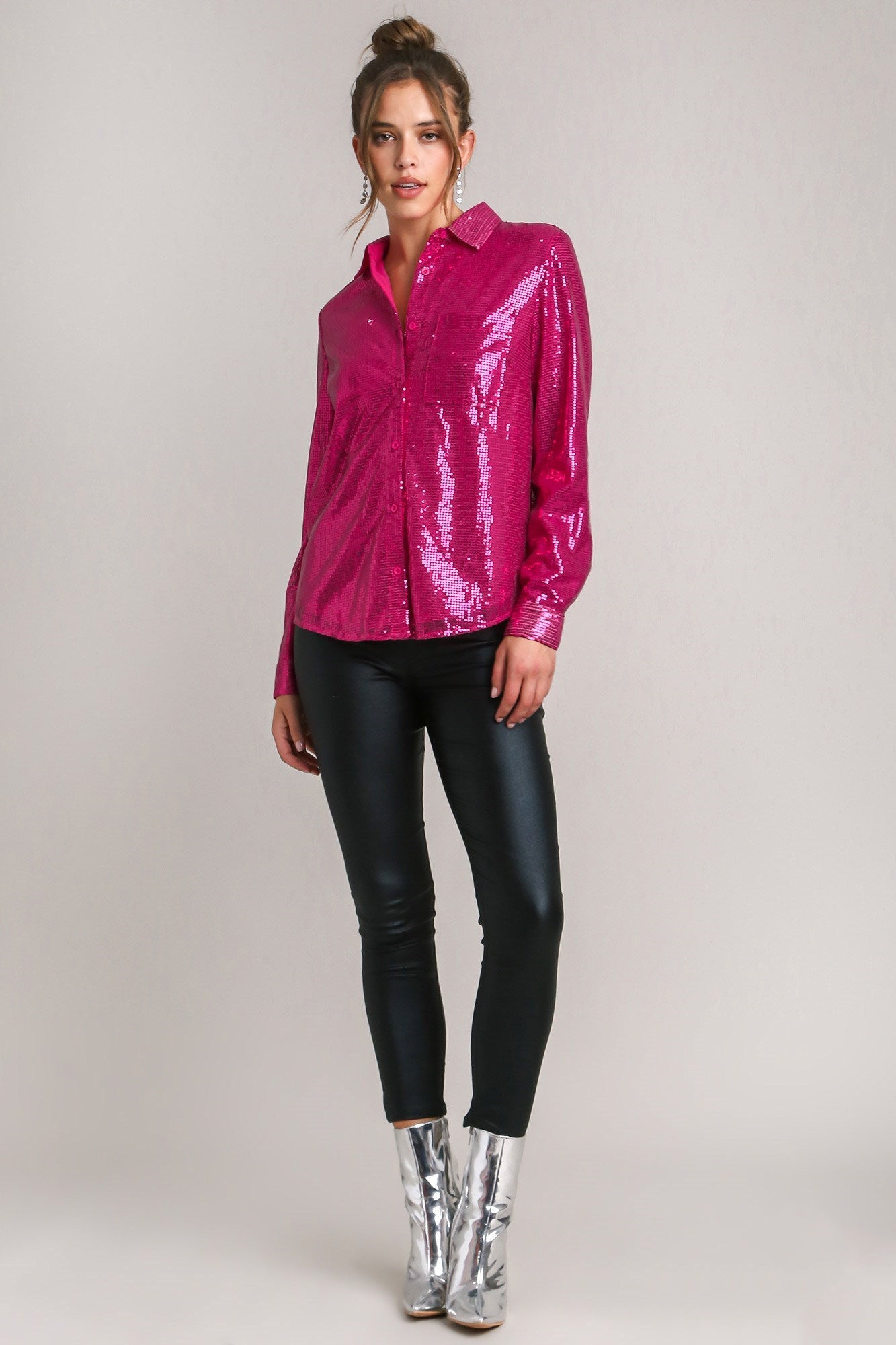 Teresa® | Long-sleeved shirt with sequins and side chest pocket