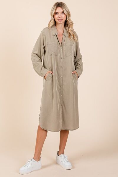 Yolanda® | Long sleeve shirt dress with button placket