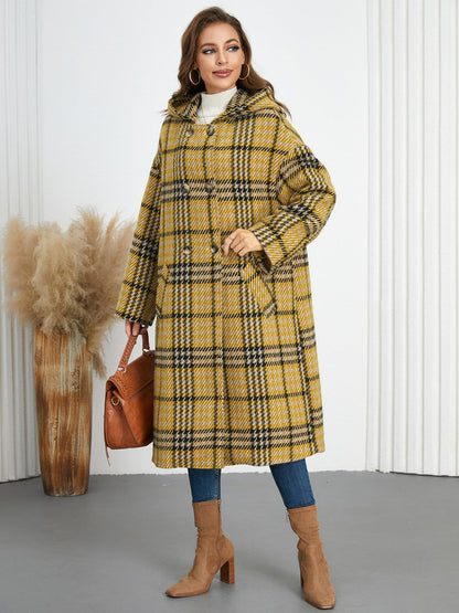 Abigail® | Checked double breasted long sleeve coat