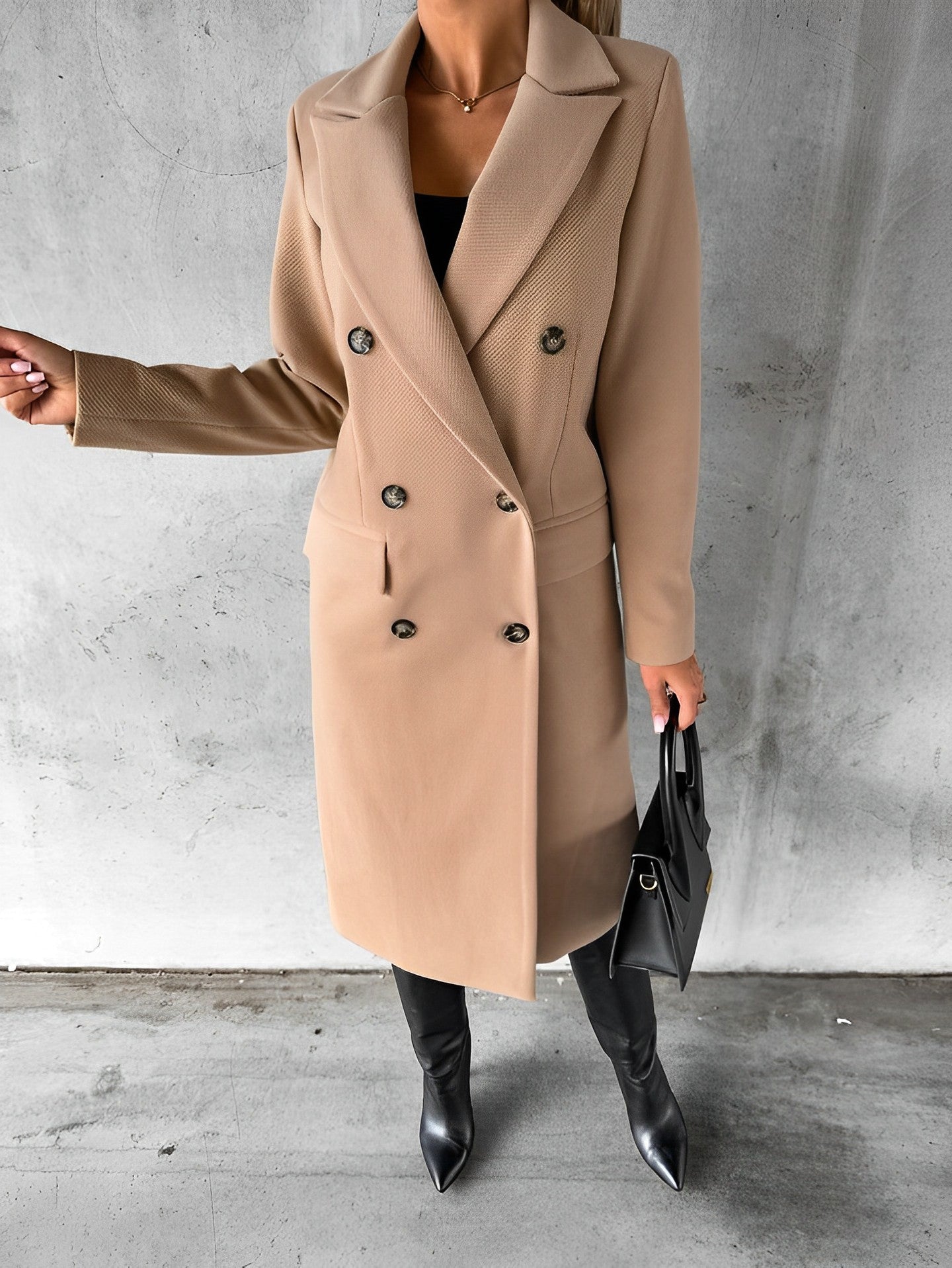 Thalia® | Elegant double-breasted long wool coat