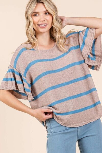 Soledad® | Striped knit top with flounced sleeves