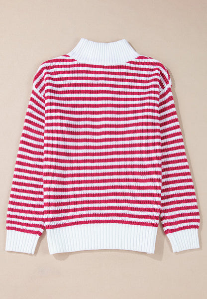 Amelia® | Striped long sleeve sweater with half zip and stand-up collar