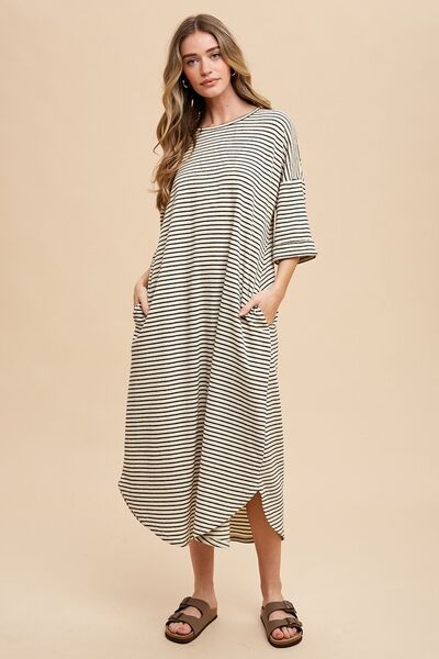 Pilar® | Striped terry midi dress with a crew neck