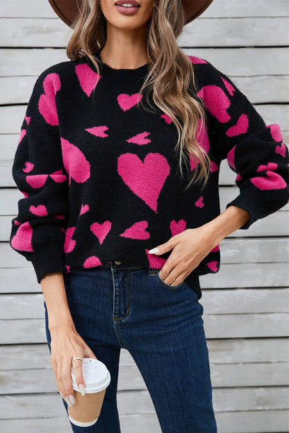 Alida® | Heart contrast crew neck long sleeve sweater