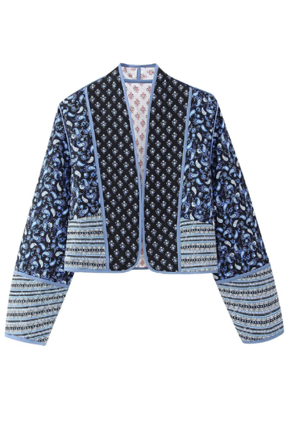 Xiomara® | Printed reversible quilted cardigan jacket with matching colored small cotton lined jacket