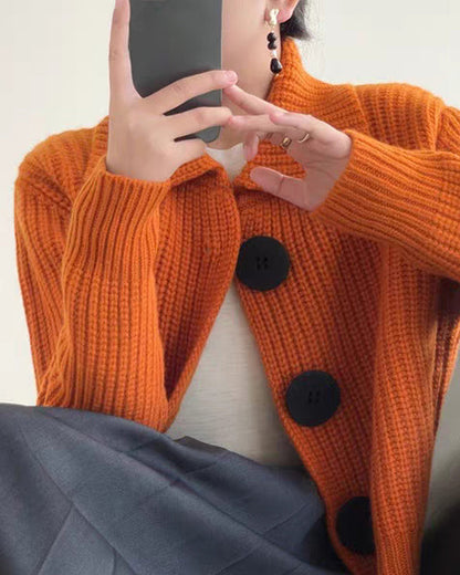 Yara® | Knitted orange cardigan with buttons