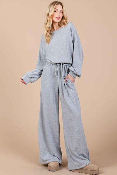 Xanthe® | Long sleeve jumpsuit with drawstring and boat neckline