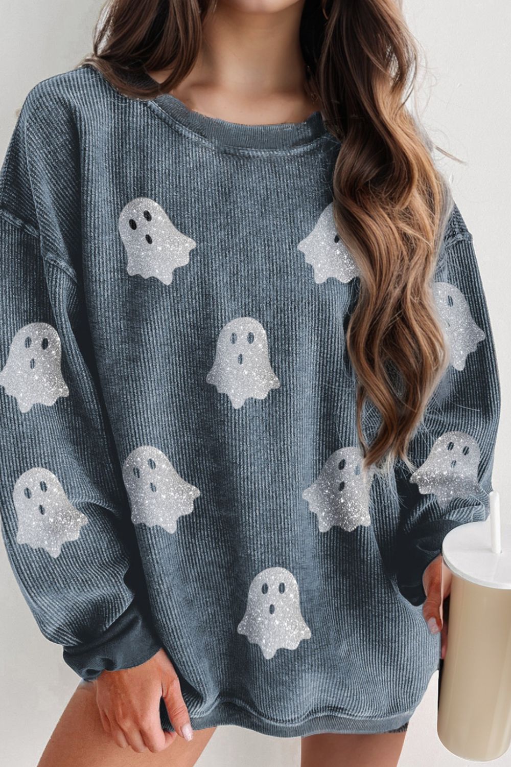 Teresa® | Glittery long-sleeved Ghost crewneck sweatshirt