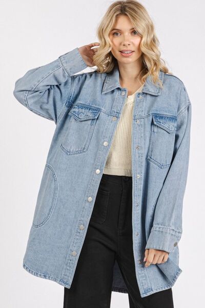 Tamara® | Long-cut denim jacket with patch pockets in a light wash