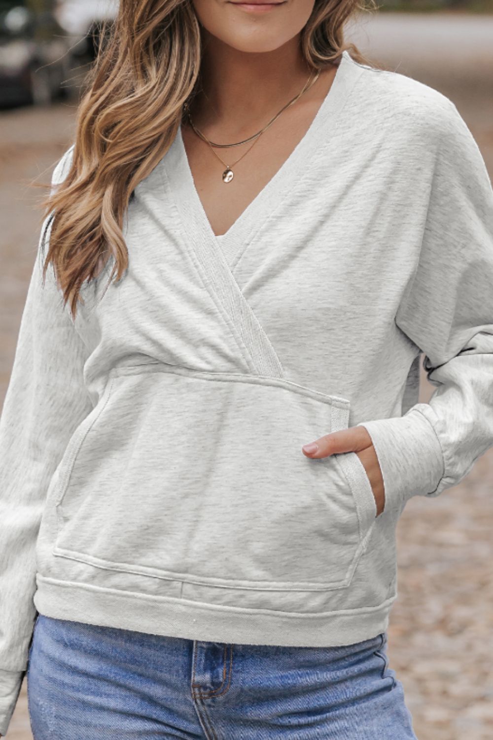 Philippa® | Surplice long-sleeved sweatshirt with pocket