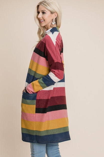 Tania® | Color block stripe open front cardigan