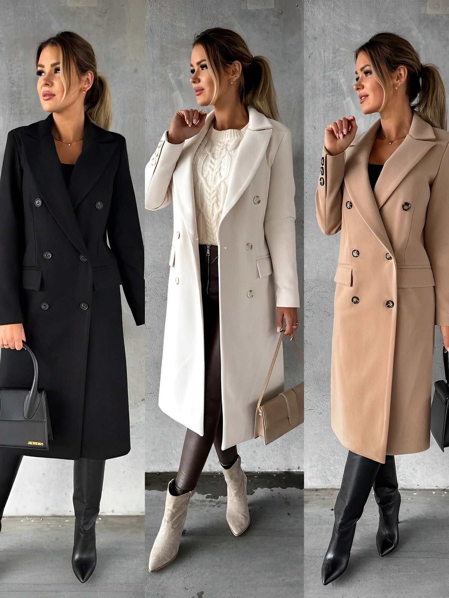 Thalia® | Elegant double-breasted long wool coat