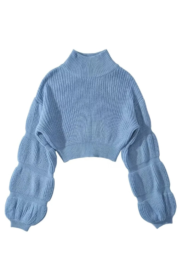 Waleska® | Loose, thick turtleneck sweater with puff sleeves