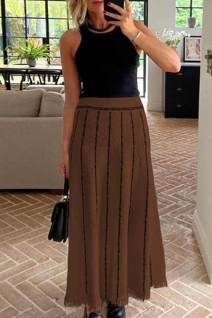 Vicki® | Striped knit skirt with fringes