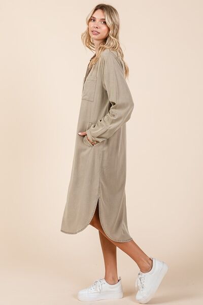 Yolanda® | Long sleeve shirt dress with button placket