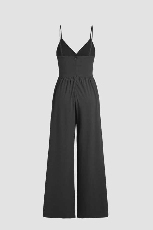 Zelda® | Black sexy cami jumpsuit with V-neck, high waist and wide leg