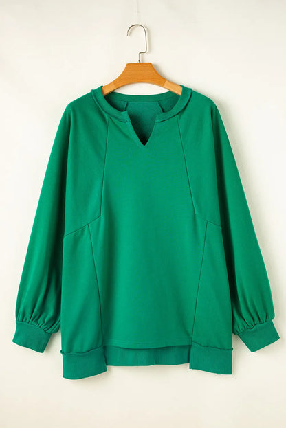 Yvonne® | Plus size long sleeve sweatshirt with cutout hem and notched hem