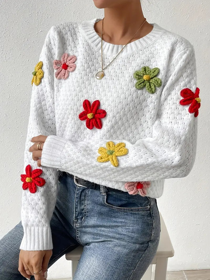 Rafaela® | Knitted sweater with 3D floral embroidery