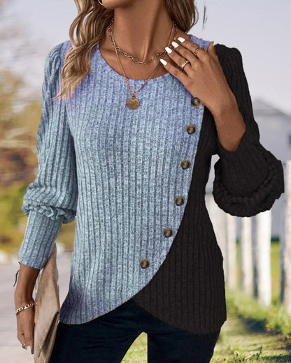 Pilar® | Casual top with a crew neck and decorative buttons