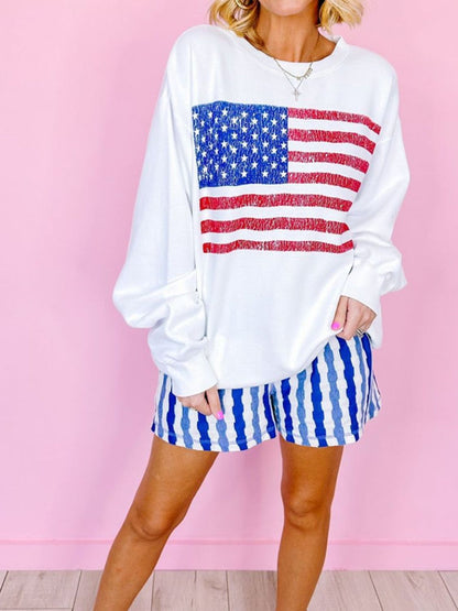 Xandra® | Long sleeve crew neck sweatshirt with US flag