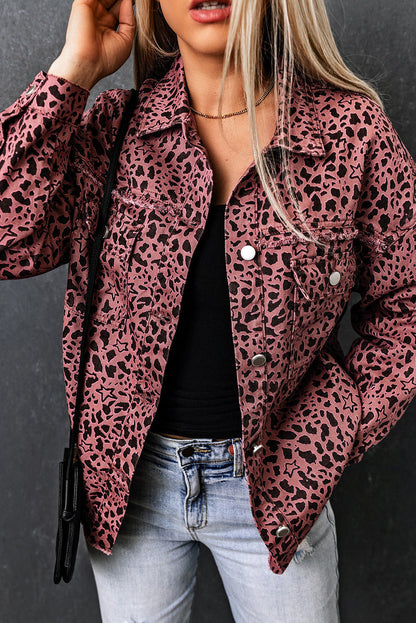 Tamara® | Chic pink denim shirt jacket with leopard print