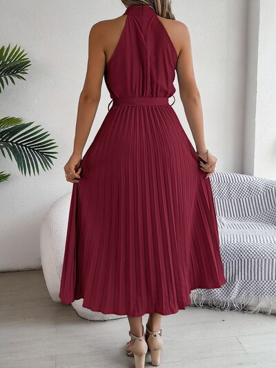 Zenaida® | Sleeveless midi dress with pleated tie waist