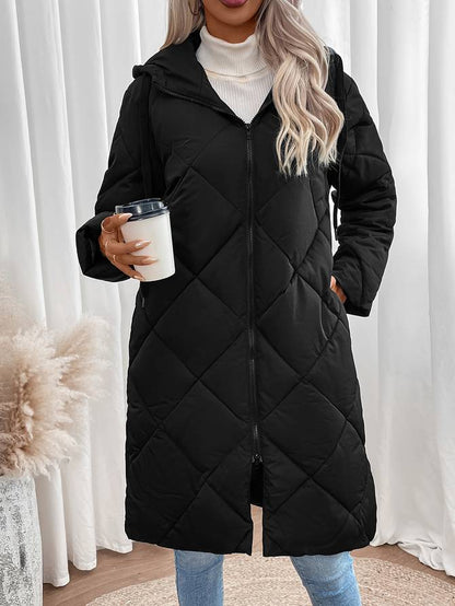 Zaida® | Long winter coat with a checked pattern