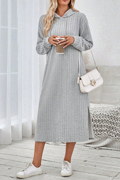 Yvonne® | Long sleeve hooded dress with side slit and drawstring