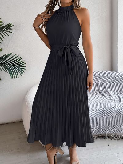 Zenaida® | Sleeveless midi dress with pleated tie waist