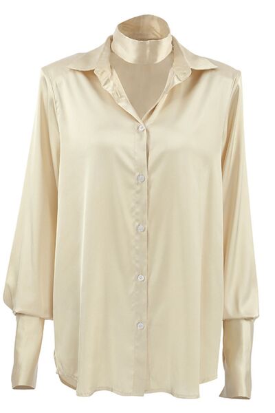 Penelope® | Long-sleeved satin shirt with button placket