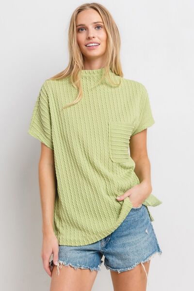 Wanda® | Structured knit top with a stand-up collar and short sleeves