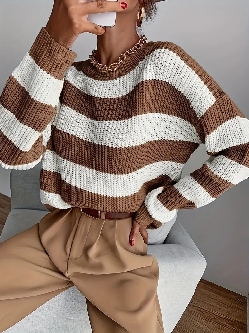 Yadira® | Casual striped knit sweater with color blocking and playful patterns