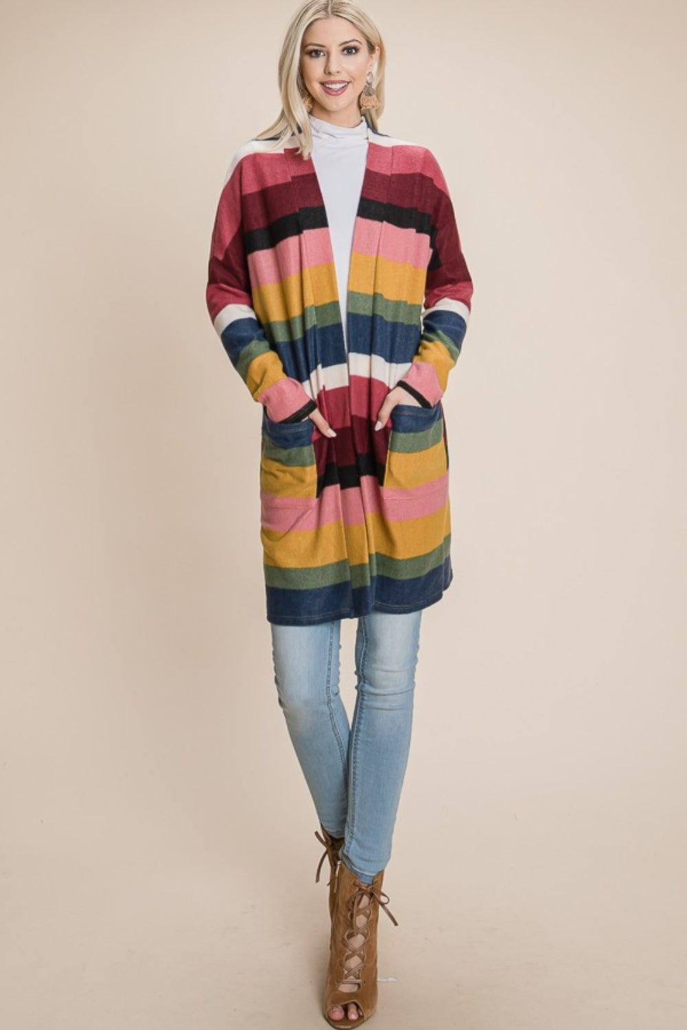 Tania® | Color block stripe open front cardigan