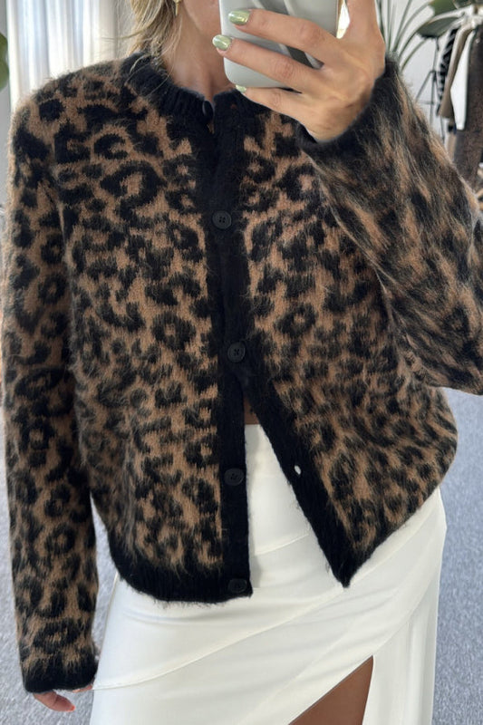 Quinn® | Animal print wool and alpaca blend cardigan