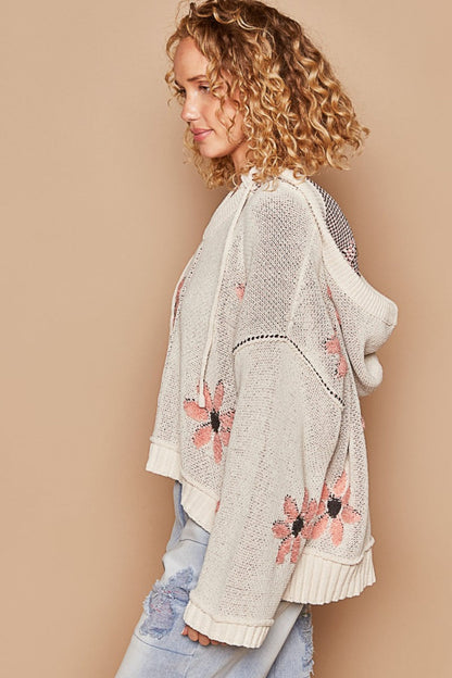 Sandra® | High-low hooded sweater with floral pattern