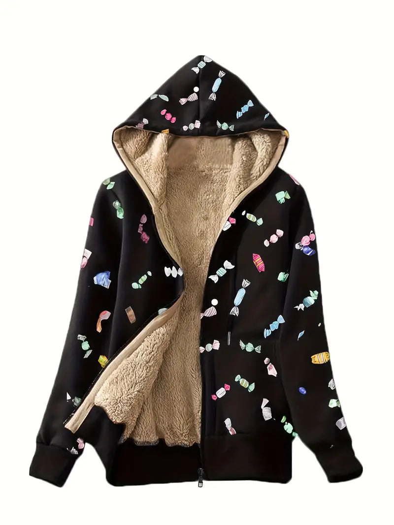 Yasmina® | Zip-up sweatshirt with faux fur lining in a butterfly wing print