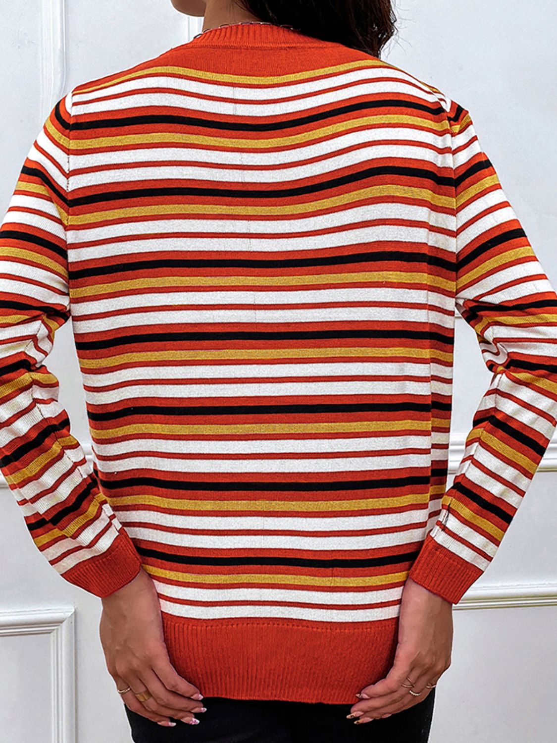 Nathalie® | Shiny striped long-sleeved sweater with a crew neck