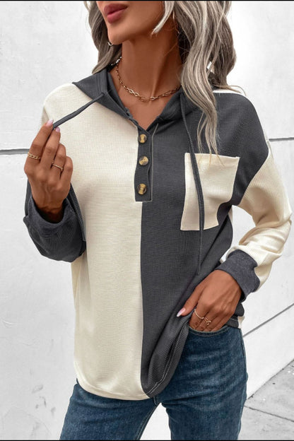 Yesenia® | Two-tone long-sleeved waffle knit hoodie