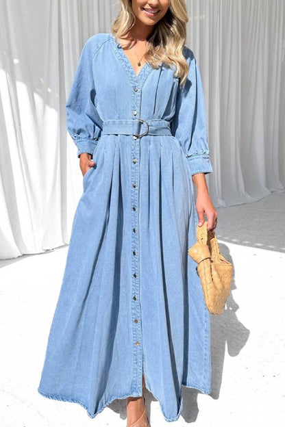 Zara® | Casual denim maxi dress with button placket and waist