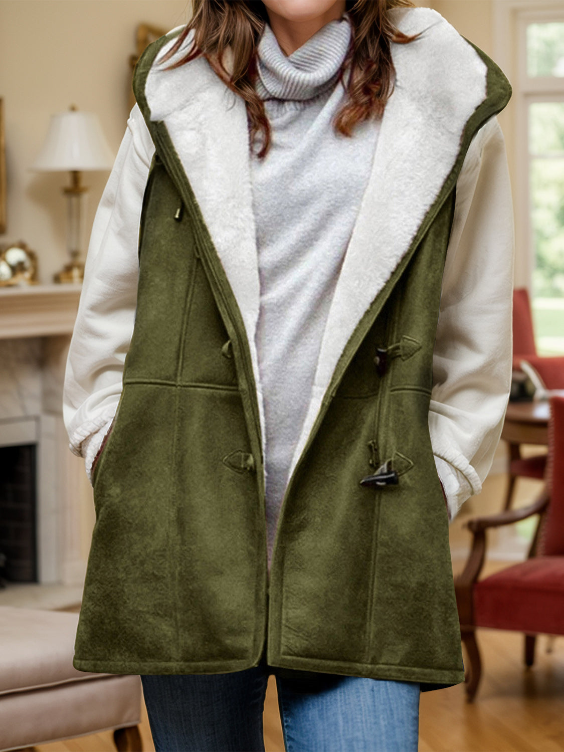 Alicia® | Fluffy vest coat with hood and pockets