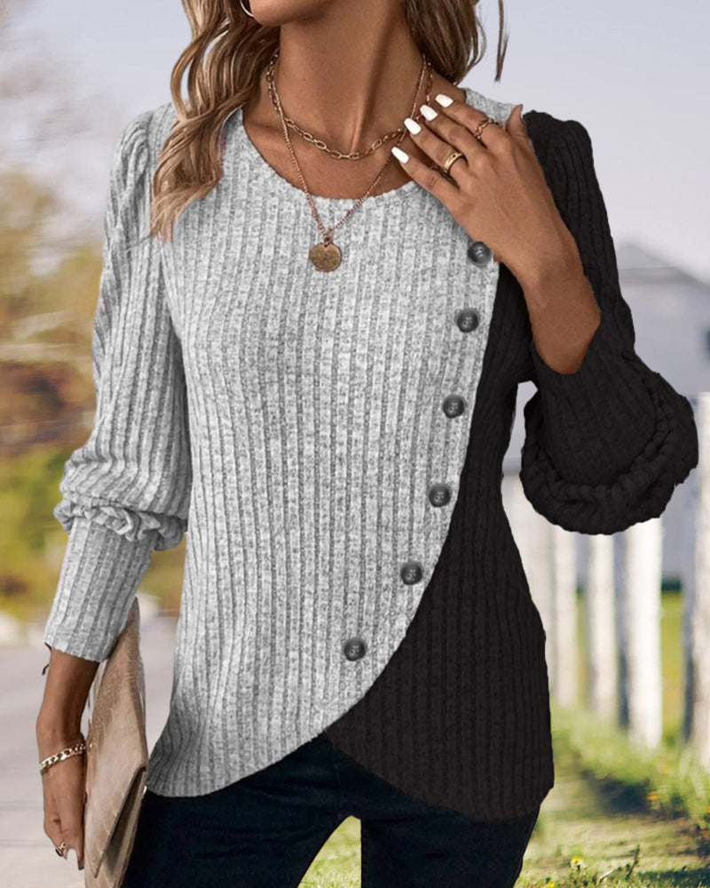 Pilar® | Casual top with a crew neck and decorative buttons