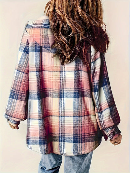 Wendy® | Checked, long-sleeved hooded outerwear with snap fasteners