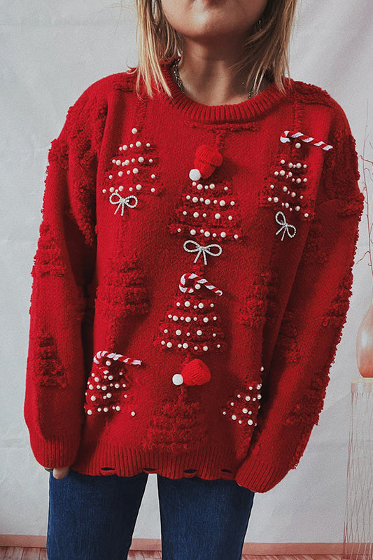 Ana® | Handmade beaded sweater with Christmas motif, three-dimensional decorative sweater