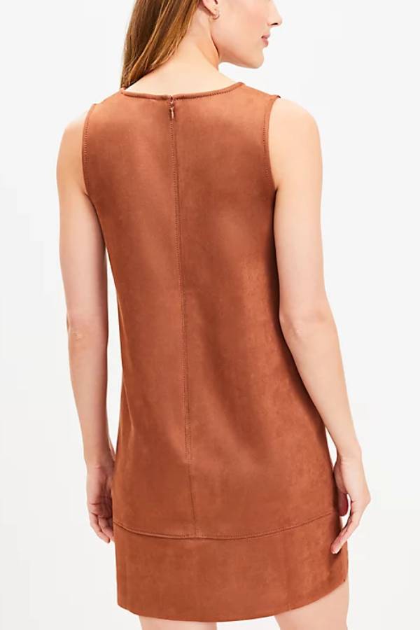 Pearl® | Found Your Style V-neck sleeveless faux suede shift dress