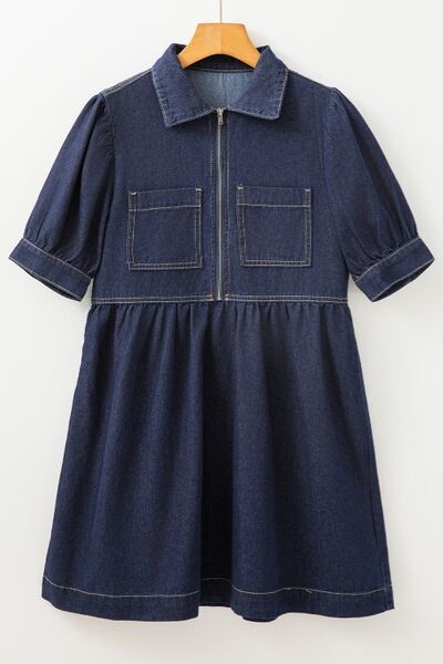 Rafaela® | Denim dress with collar and half zip