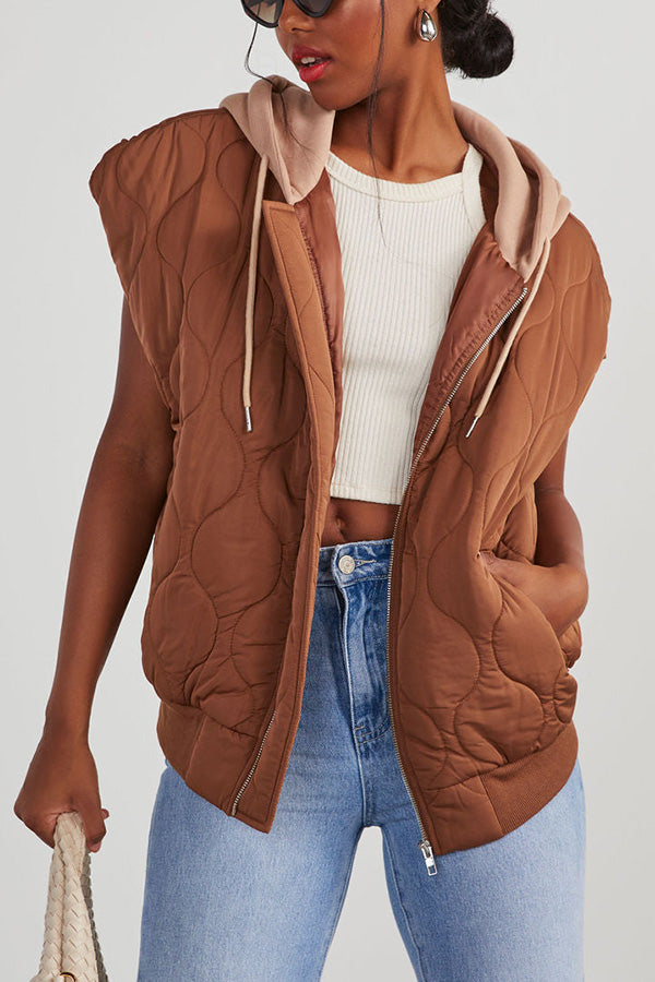 Amalia® | Fall And Forever quilted cotton vest with zip pocket and hood