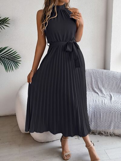 Zenaida® | Sleeveless midi dress with pleated tie waist