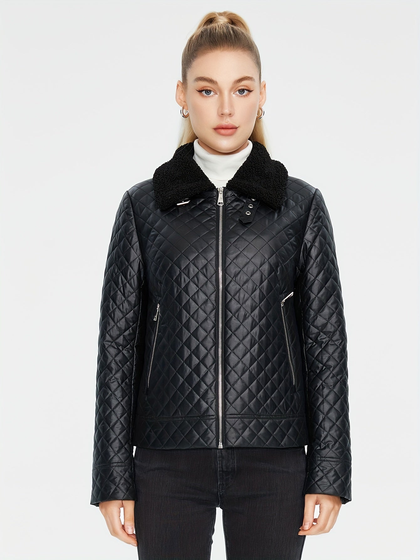 Vespera® | Fluffy, padded jacket with argyle print