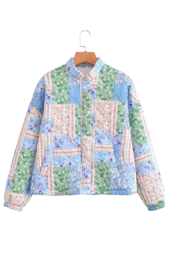 Petra® | Long-sleeved cotton jacket with a loose stand-up collar and floral pattern